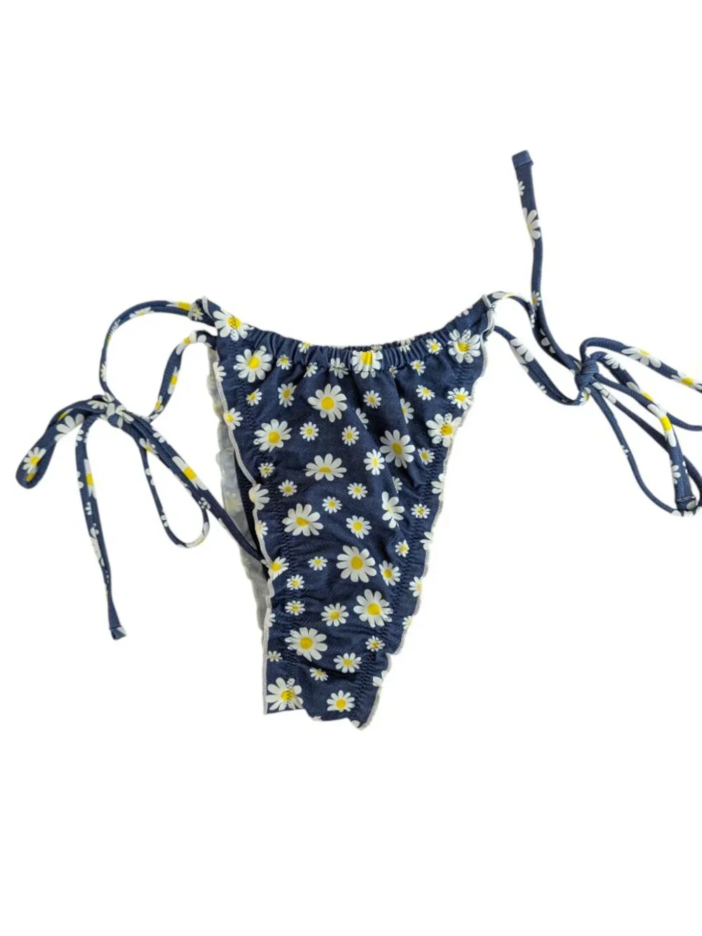 Pink X Frankie's Bikinis Blue Daisy Bikini Set Halter Top Reign Bottom Set XL/L